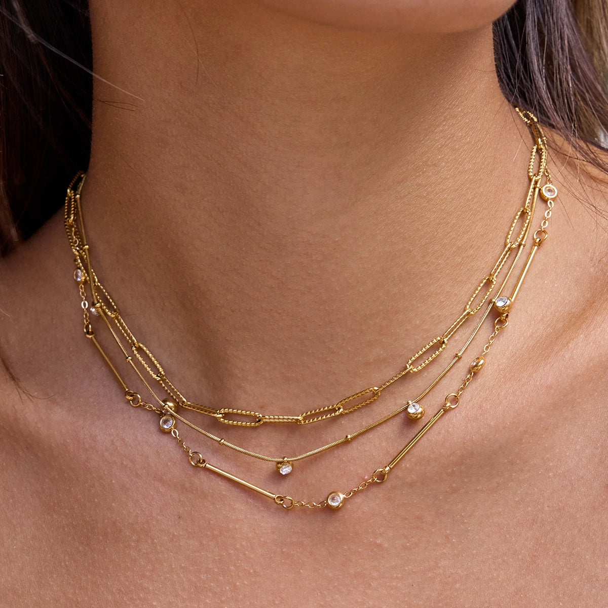 18K stainless steel zircon stacked necklace that won't fade