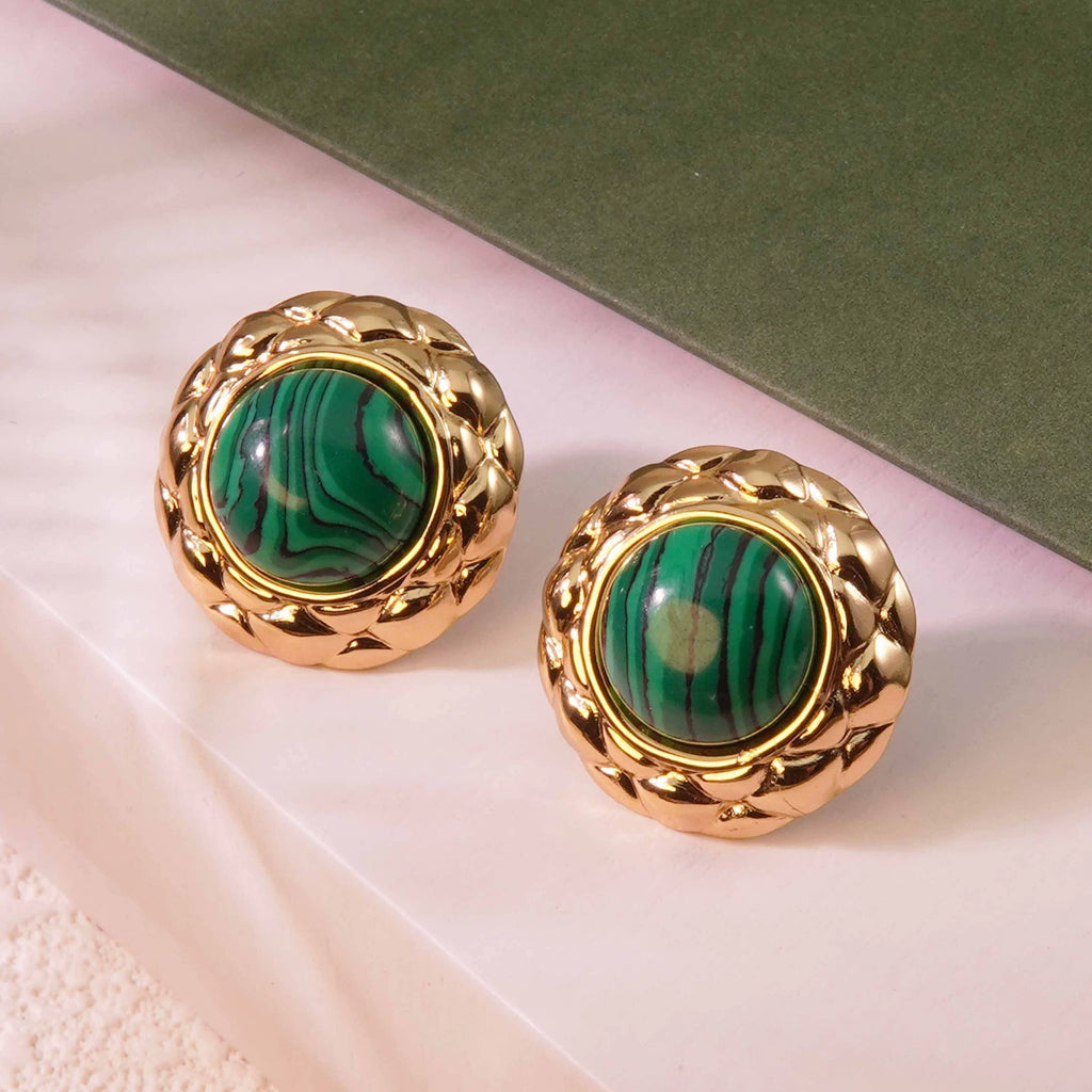 Cat-eye small round diamond pattern colorful gold-edged button style stainless steel stud earrings