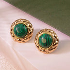 Cat-eye small round diamond pattern colorful gold-edged button style stainless steel stud earrings