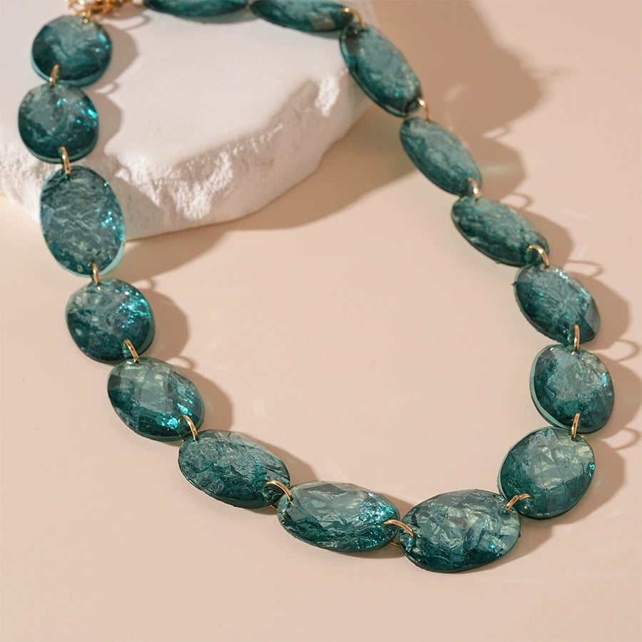 Retro niche resin oval geometric clavicle chain