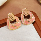 Enameled Geometric Square Stainless Steel Earrings