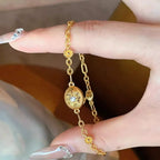 Brushed and carved antique style gold copper alloy bracelet