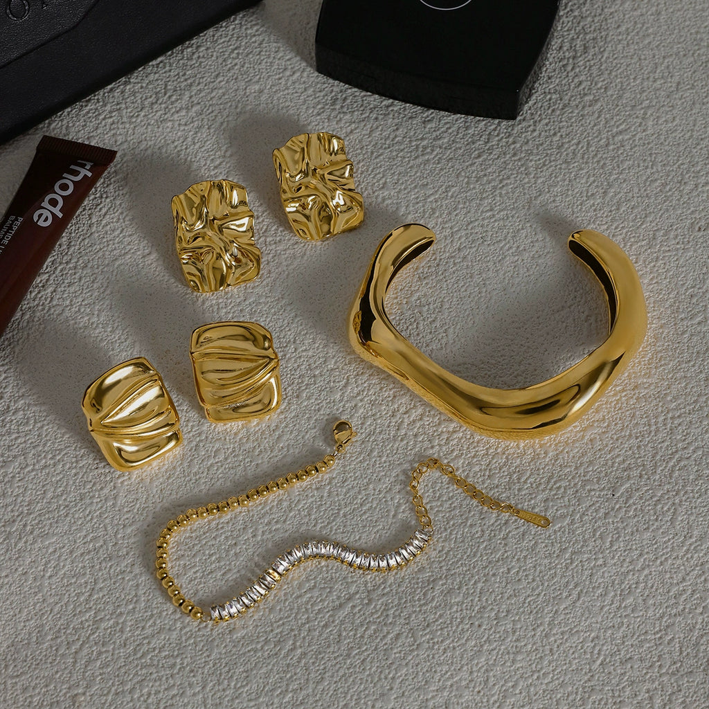 Tiger's eye stainless steel open bracelet earrings