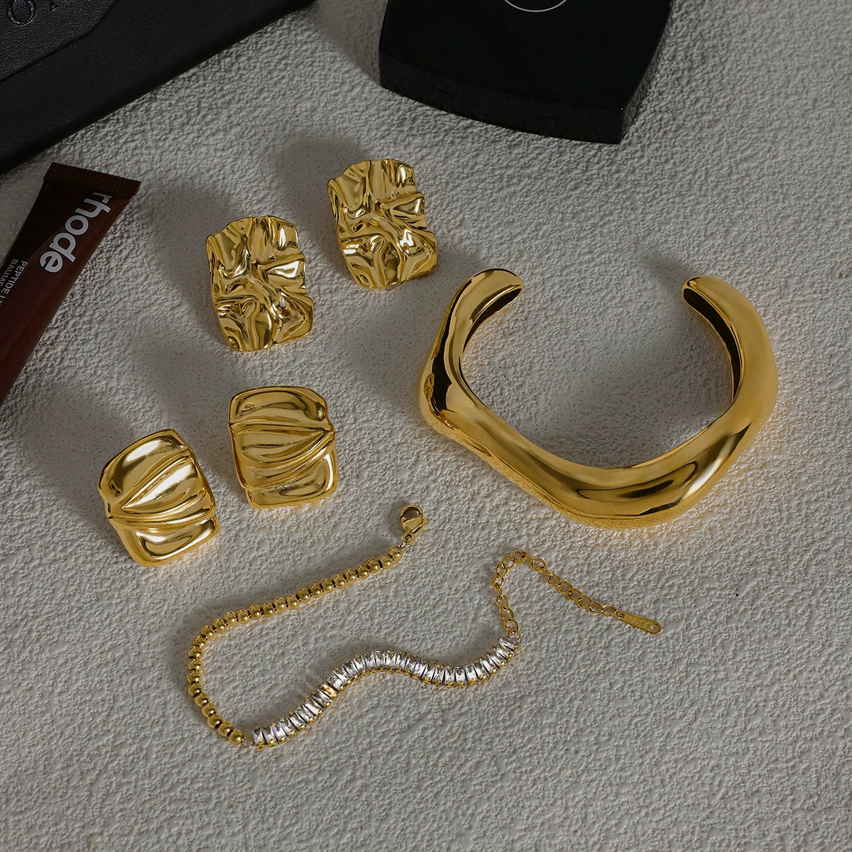 Tiger's eye stainless steel open bracelet earrings