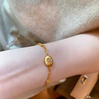 Brushed and carved antique style gold copper alloy bracelet