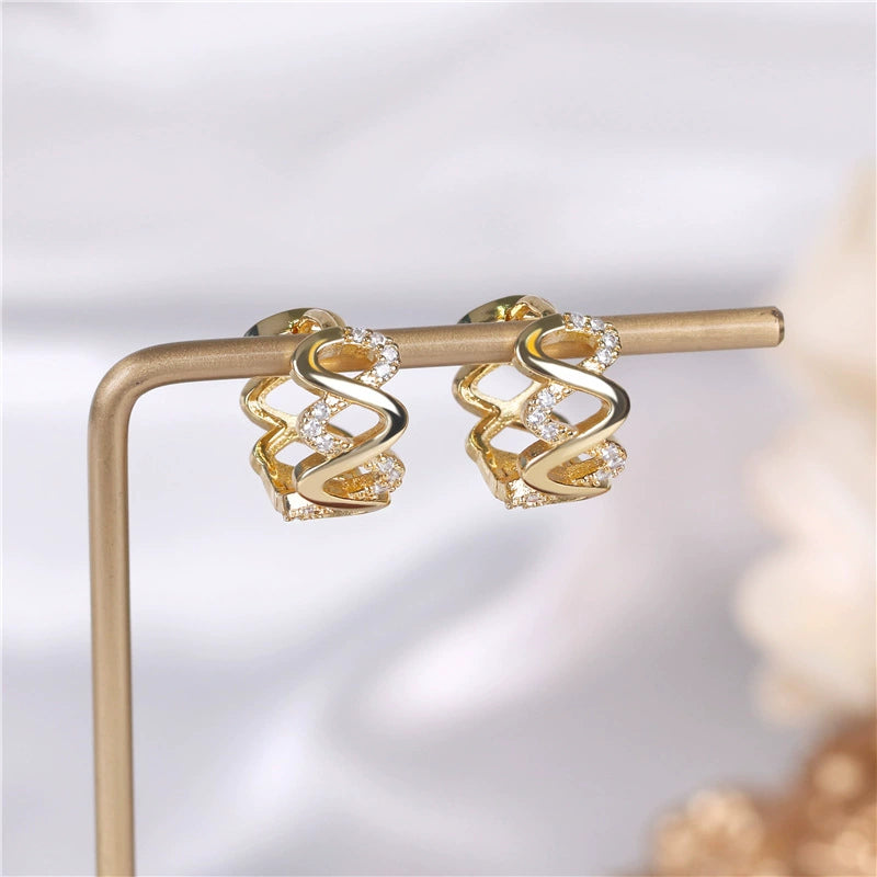 Zirconia-set French brass earrings