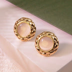 Cat-eye small round diamond pattern colorful gold-edged button style stainless steel stud earrings