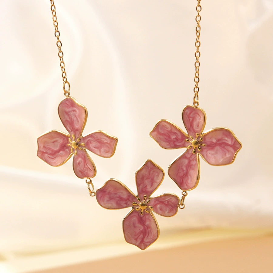 Oil-drop flower elegant stainless steel necklace and bracelet