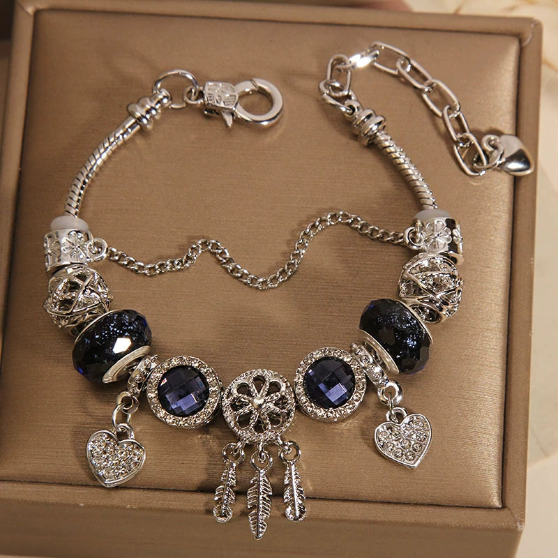 Vintage Dreamcatcher Heart Pendant Alloy Bracelet
