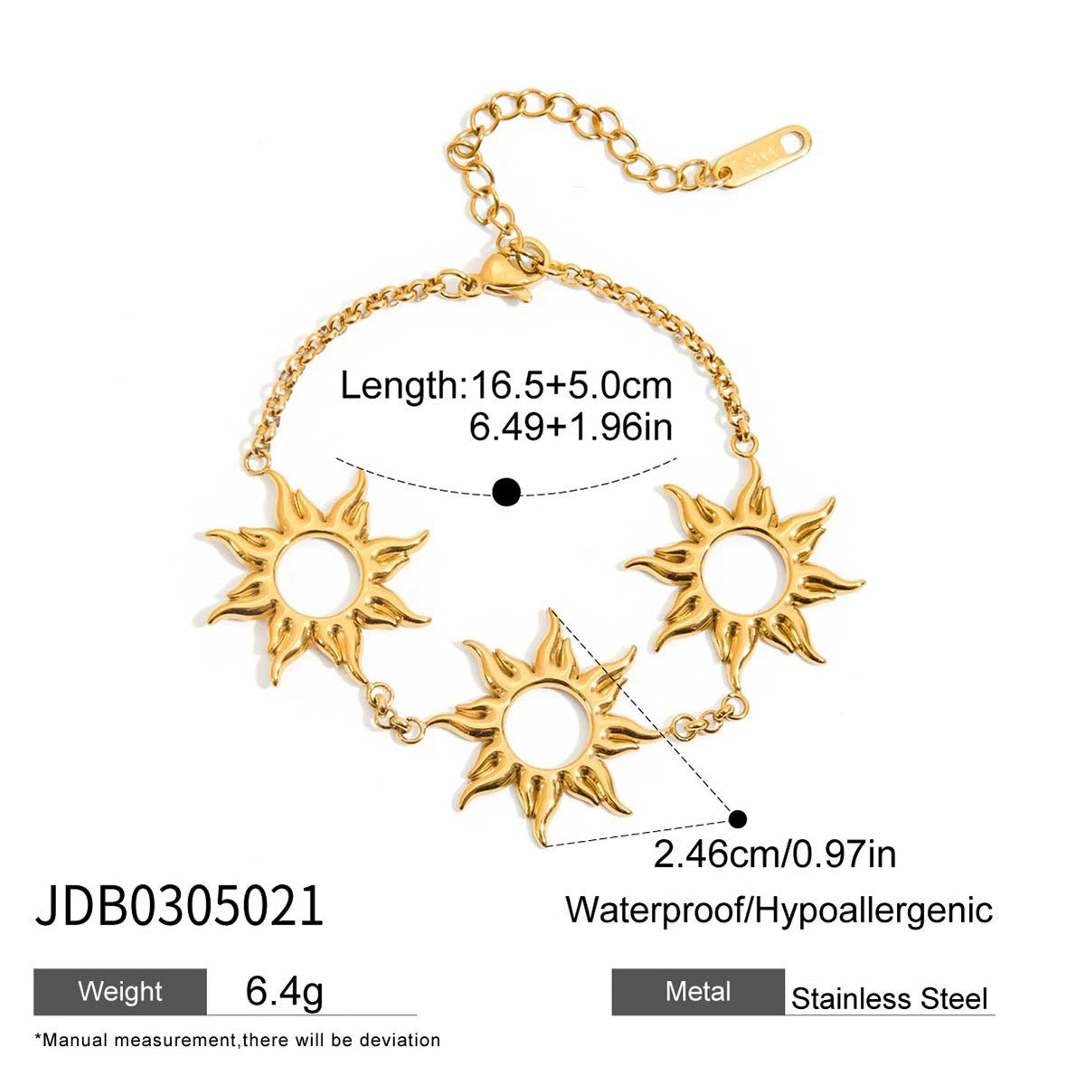 Sun-themed high-end stainless steel openwork bracelet