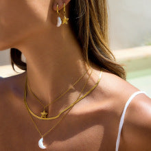 Star and Moon Stainless Steel Multi-Layer Necklace