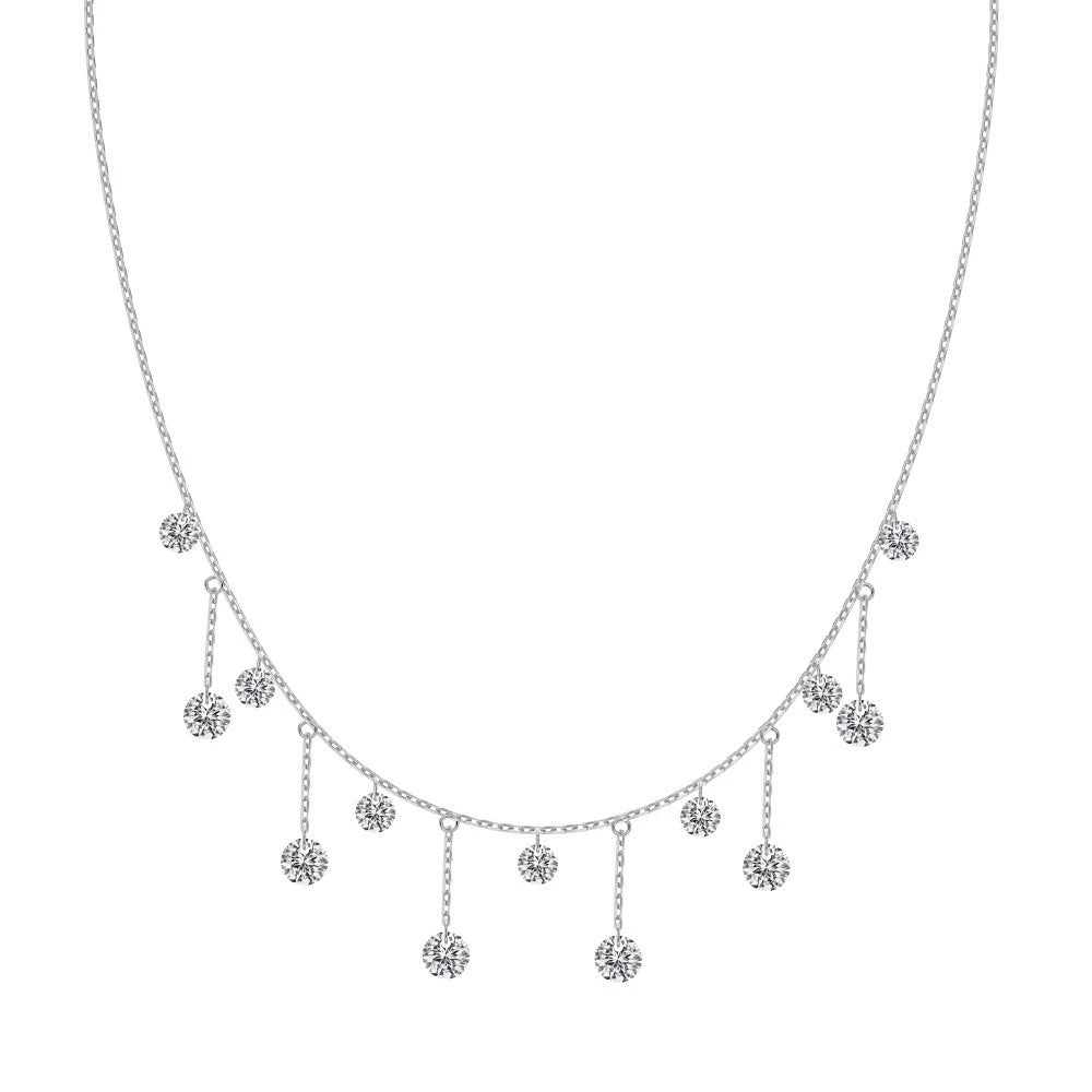925 Sterling Silver Crystal Pendant Tassel Necklace