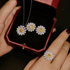 925 Sterling Silver Daisy Sunflower Full Diamond Set