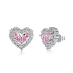 925 Silver Heart Hollow Pink Zircon Inlaid Diamond Set
