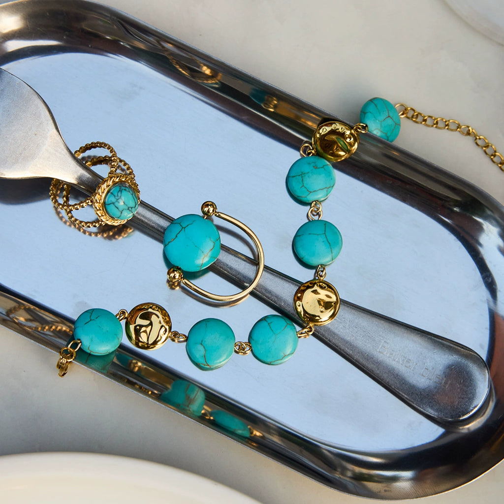 Turquoise Stainless Steel Pearl Ring Bracelet