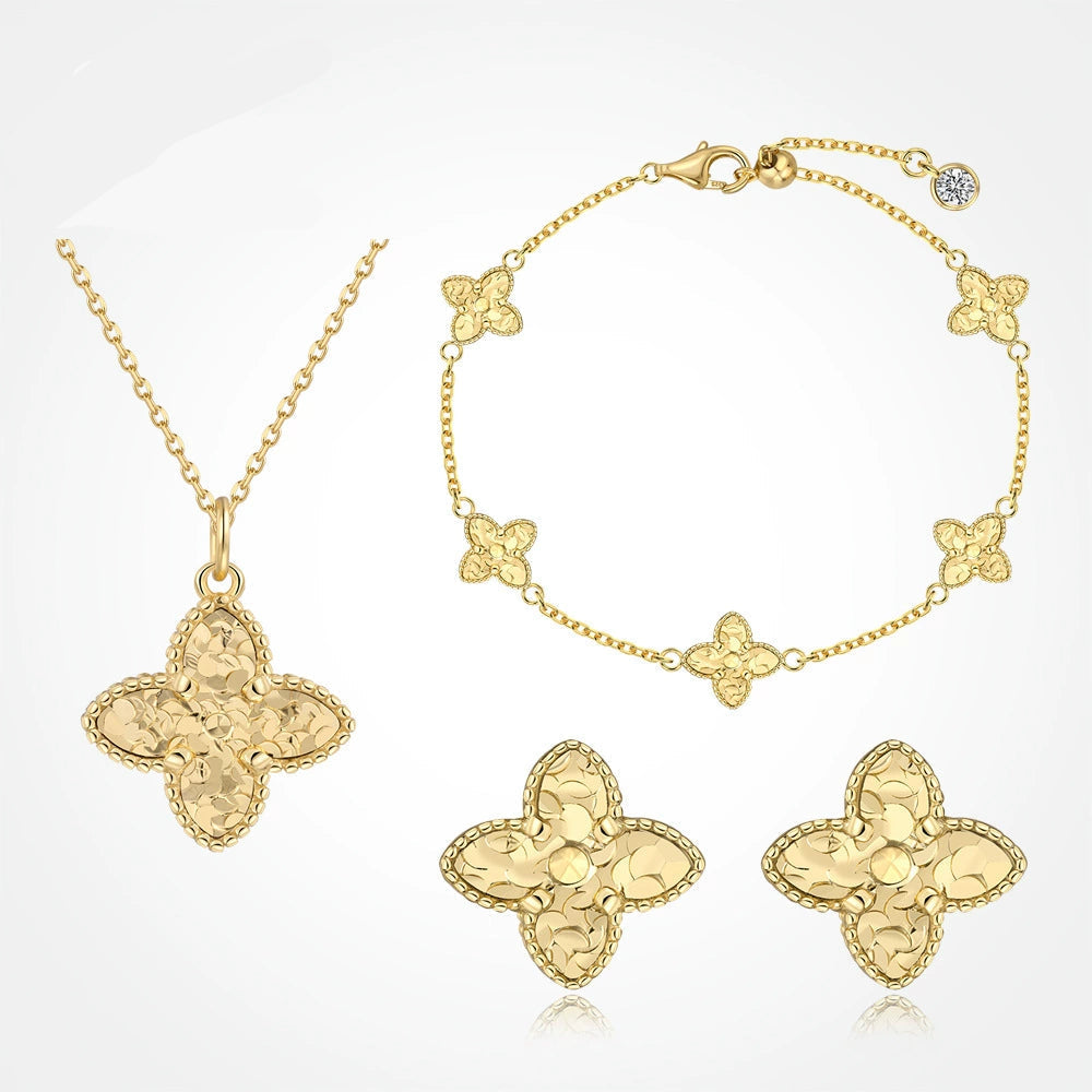 925 Sterling Silver Luxury Four-Leaf Clover Sparkling Set