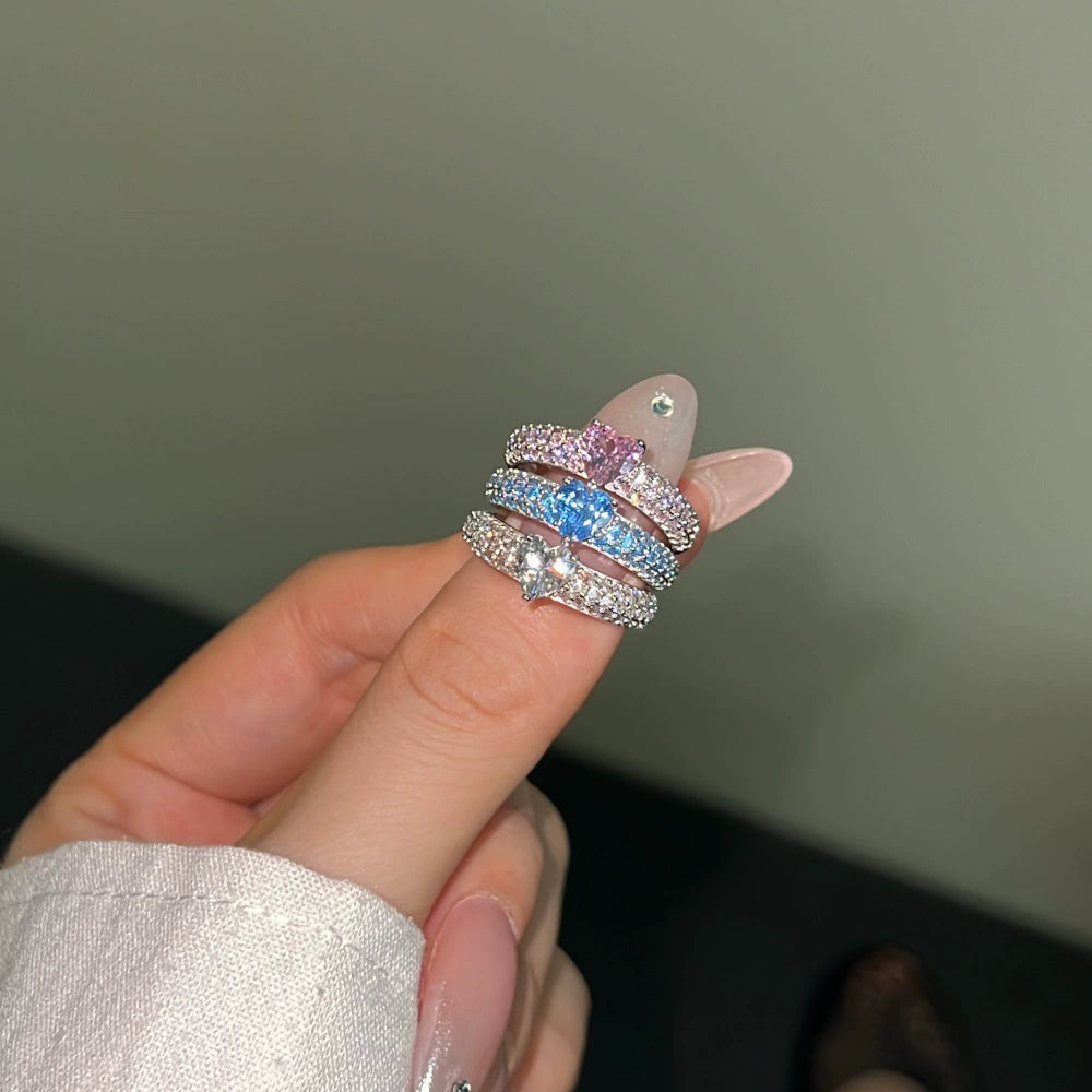 925 Sterling Silver Sweet Rainbow Barbie Heart-Shaped Zirconia Ring