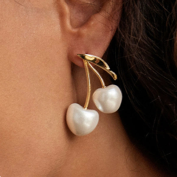 Cherry stainless steel imitation pearl earrings