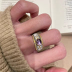 Heavy-duty amethyst diamond-studded copper alloy ring