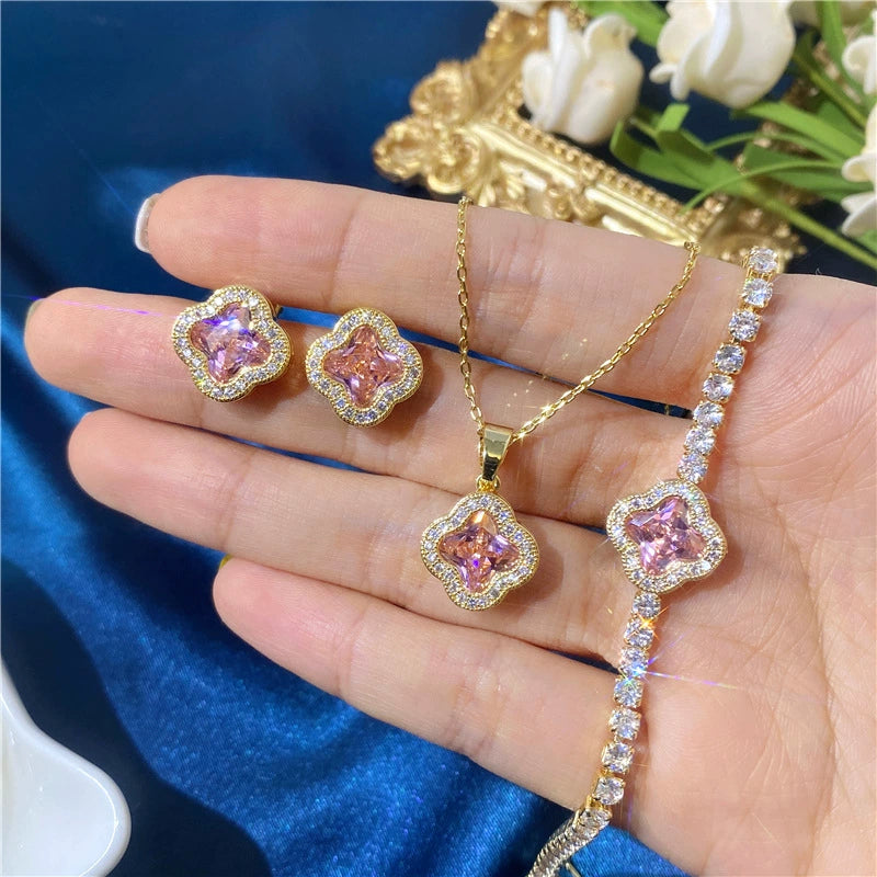 Zircon Colored Crystal Petal Zircon Necklace Set