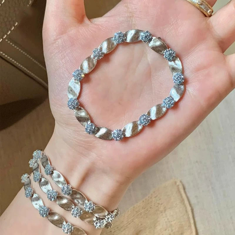 Silk ribbon brushed gold water ripple copper alloy bracelet