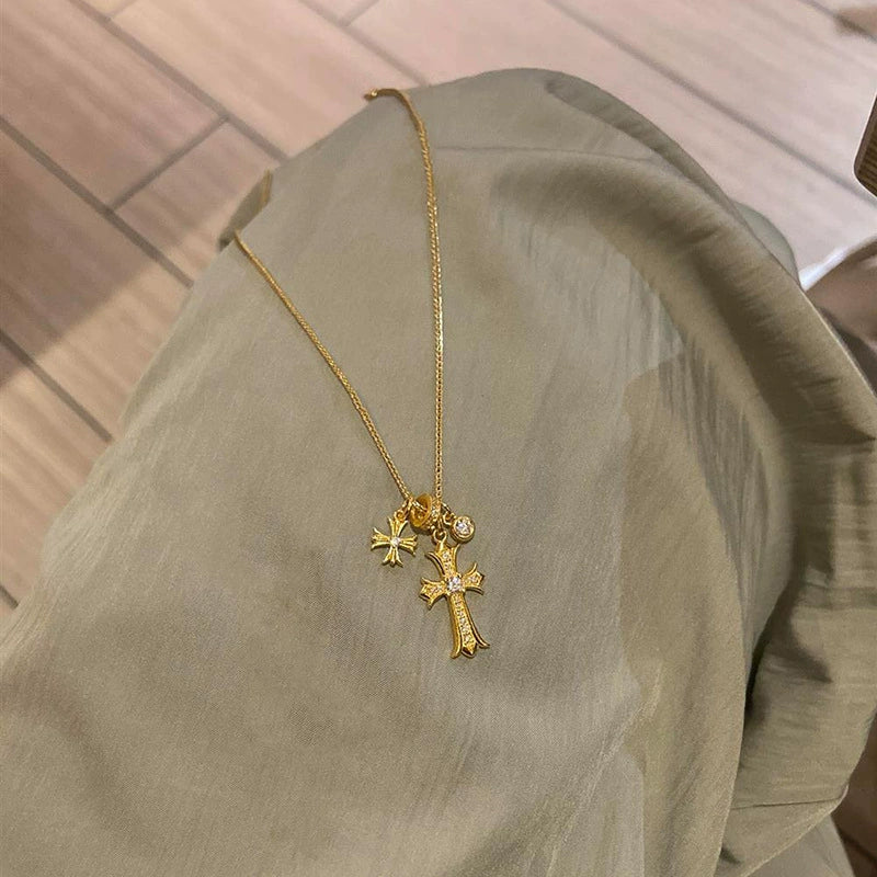 Fine-shine cross pendant copper alloy necklace