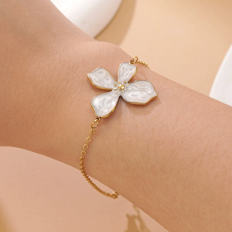 Oil-drop flower elegant stainless steel necklace and bracelet