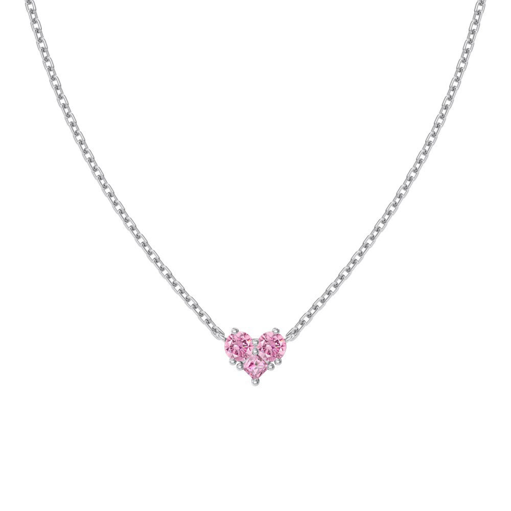 925 Sterling Silver Sugar Cube Heart-Shaped Zircon Necklace with Exquisite Sparkling Finish