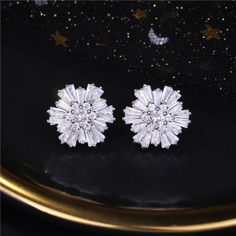 Flower Zircon Copper Alloy Earrings