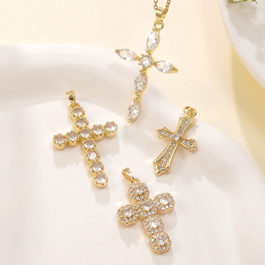 Micro-painted zircon stainless steel cross necklace pendant