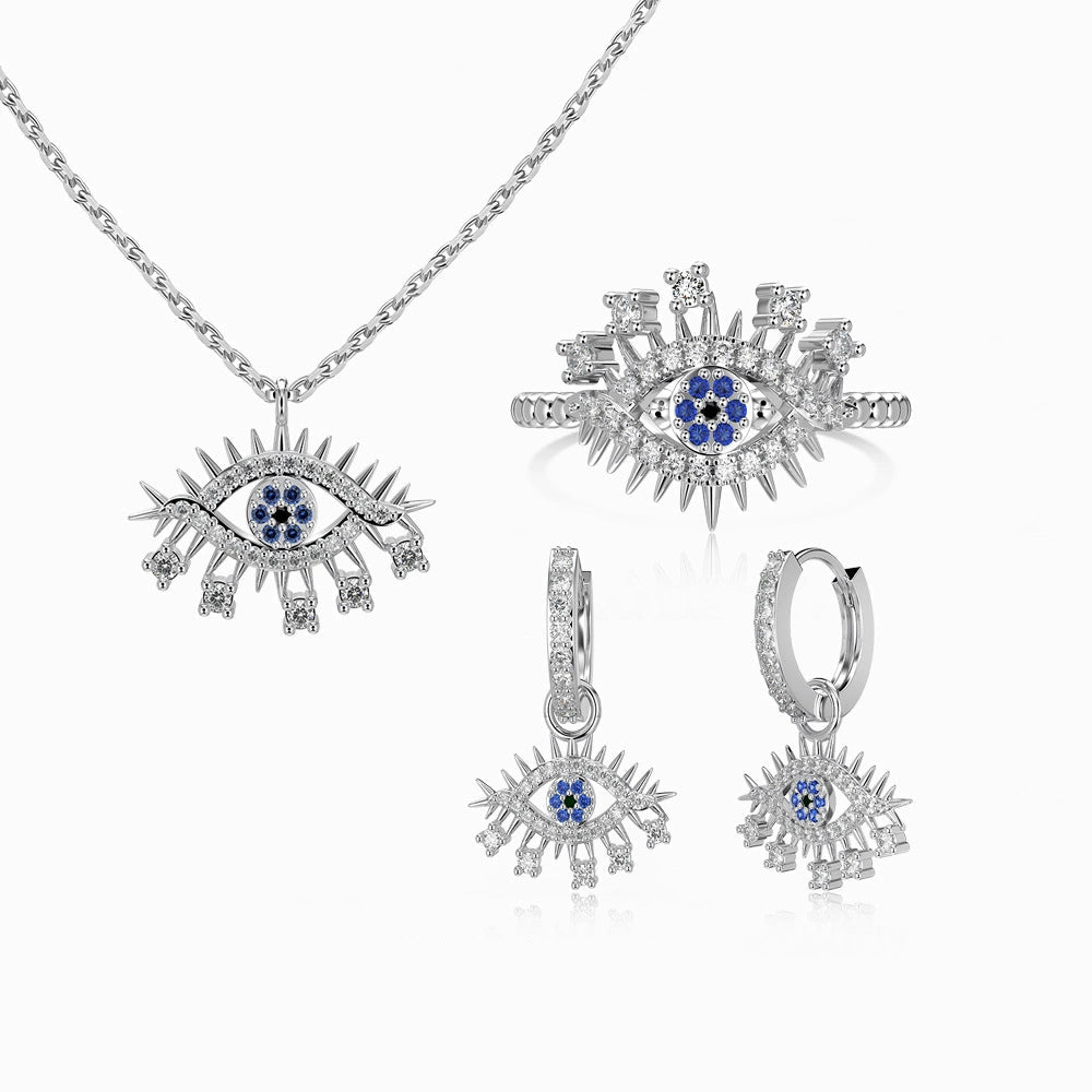 S925 Silver Evil Eye Blue Zircon Inlaid Set