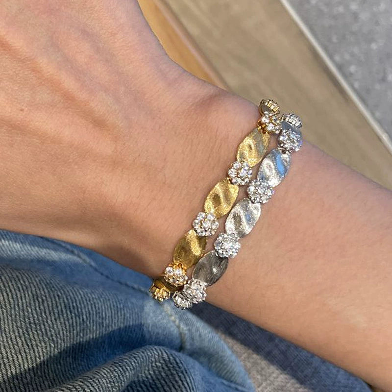 Silk ribbon brushed gold water ripple copper alloy bracelet