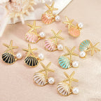 Starfish shell pearl casual stainless steel earrings