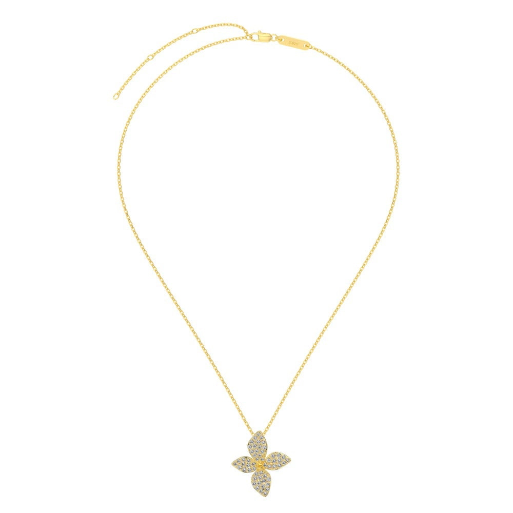 925 Silver Flower Butterfly Full Diamond Three-Piece Set