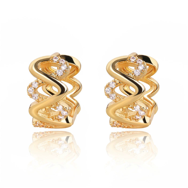 Zirconia-set French brass earrings