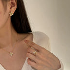 925 Silver Flower Butterfly Full Diamond Three-Piece Set