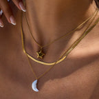 Star and Moon Stainless Steel Multi-Layer Necklace