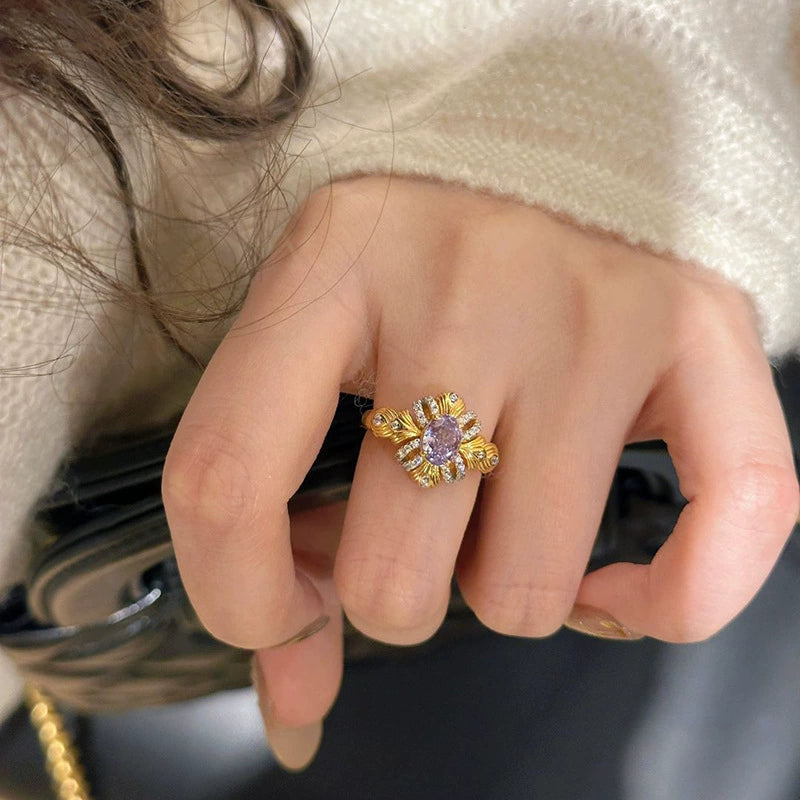 Purple zircon copper alloy ring