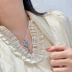 925银海洋之心满钻椭圆天然海蓝宝吊坠