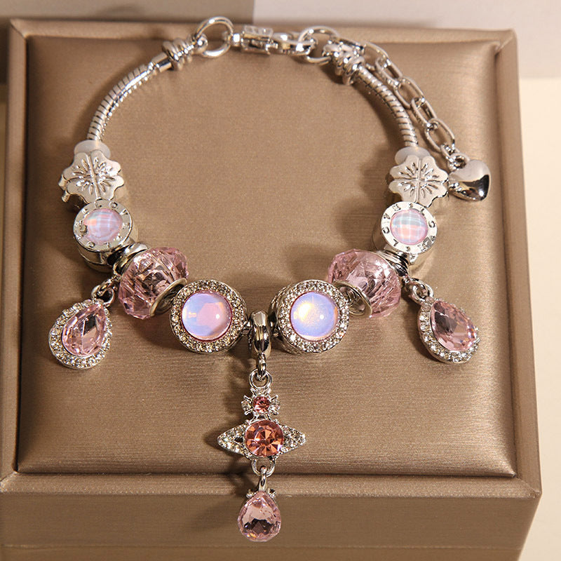 Vintage Pink Series Glass Alloy Bracelet