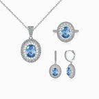 925 Silver Aquamarine Zircon Diamond Set