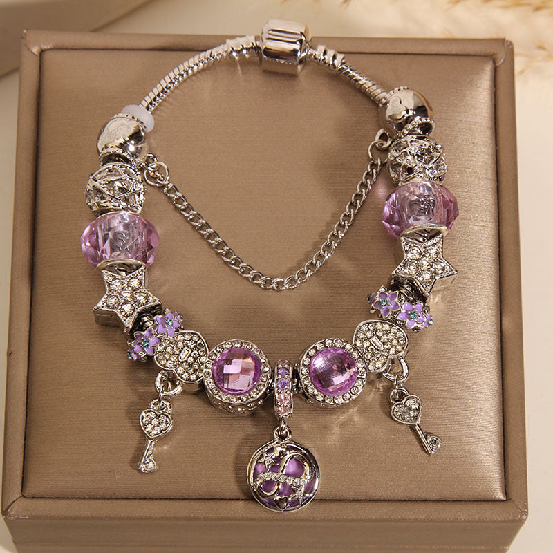 Vintage Purple Series Glass Bead Alloy Bracelet