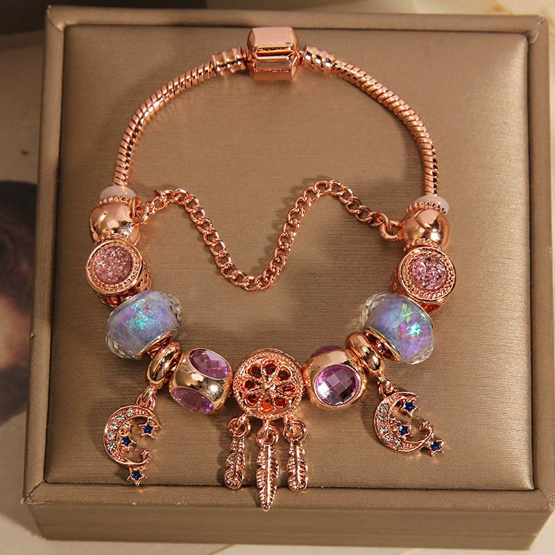 Vintage Glass Dreamcatcher Pendant Alloy Bracelet