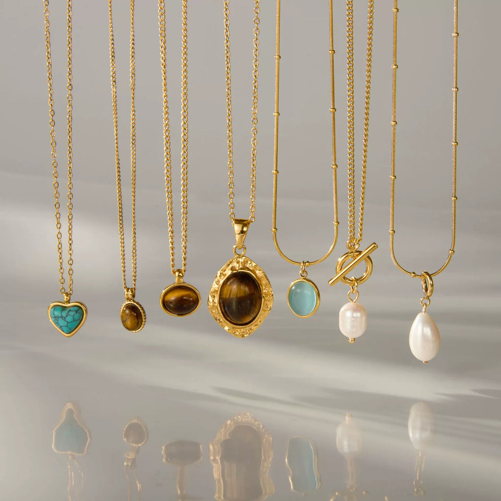 Pearl Tiger Eye Colorfast Stainless Steel Clavicle Necklace