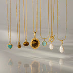 Pearl Tiger Eye Colorfast Stainless Steel Clavicle Necklace