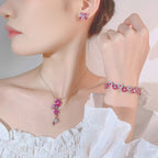 Red Corundum Zircon Flower Copper Alloy Set