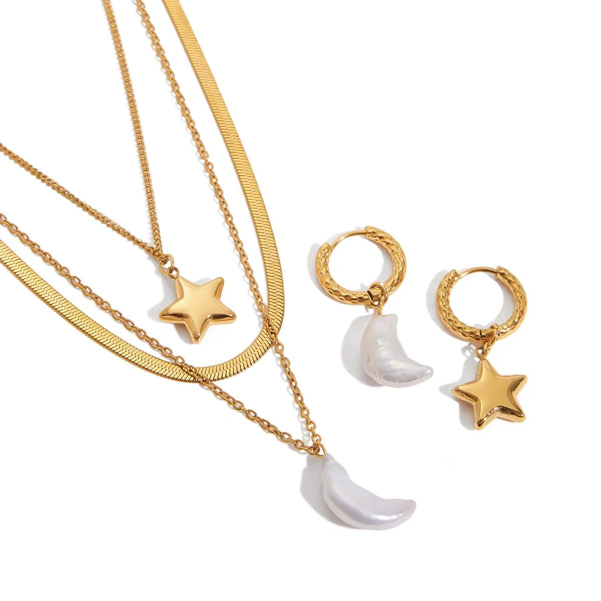 Star and Moon Stainless Steel Multi-Layer Necklace