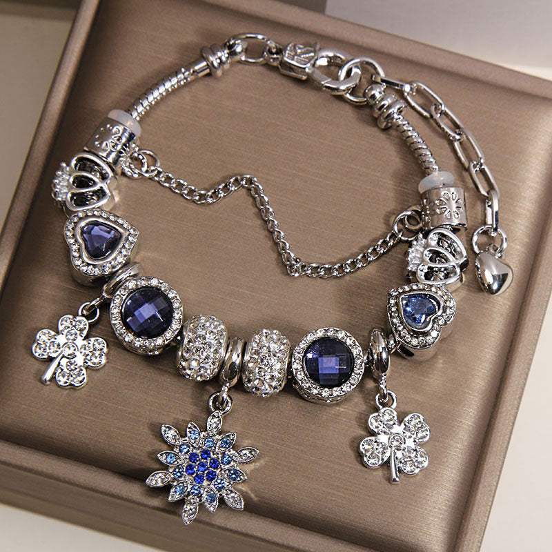 Vintage Deep Blue Series Glass Alloy Bracelet