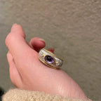Heavy-duty amethyst diamond-studded copper alloy ring
