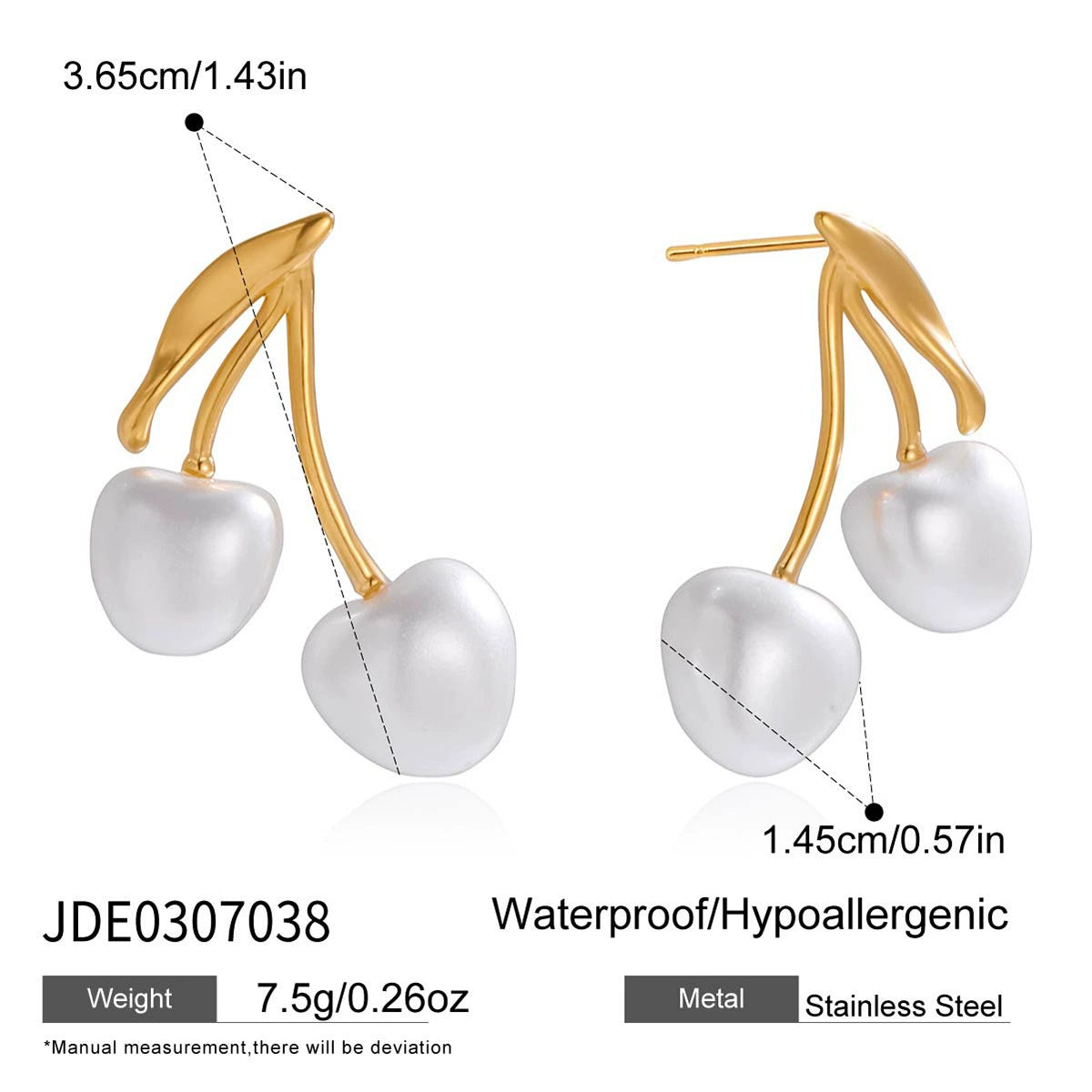 Cherry stainless steel imitation pearl earrings